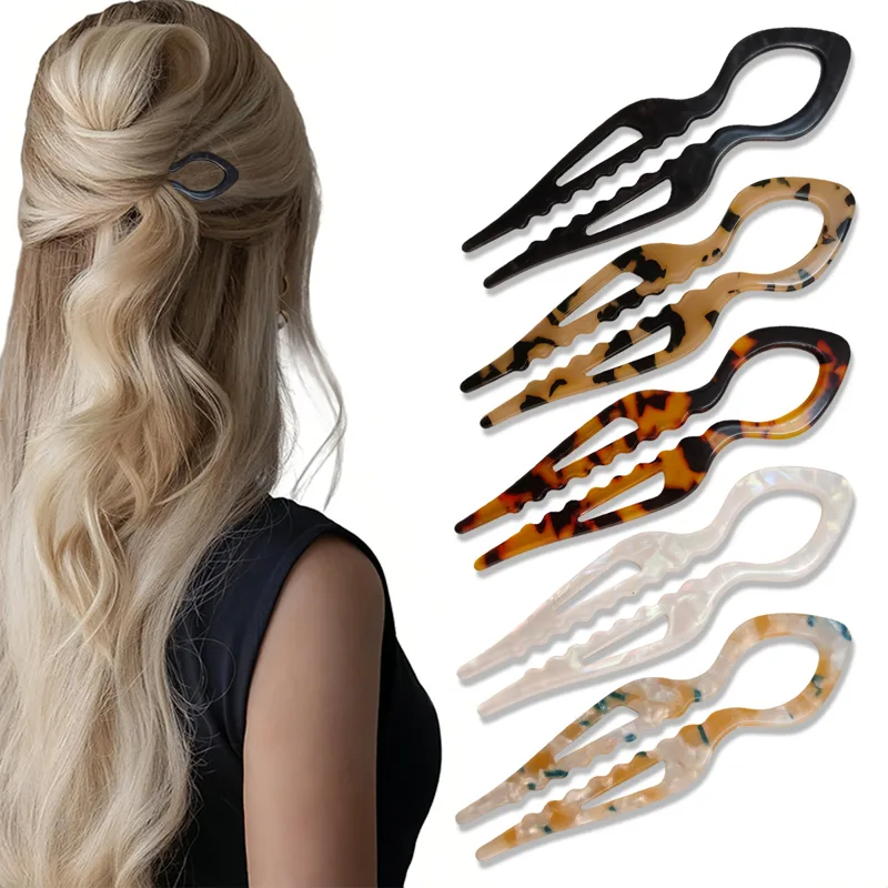 Women Fashion Hub - U-Shaped Hair Sticks Tortoiseshell Acrylic Anti-Slip