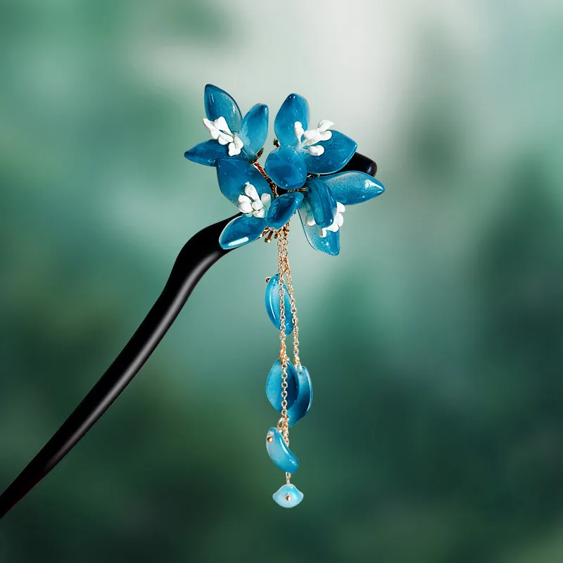 Women Fashion Hair Style - New Chinese Style Blue Glaze Flower