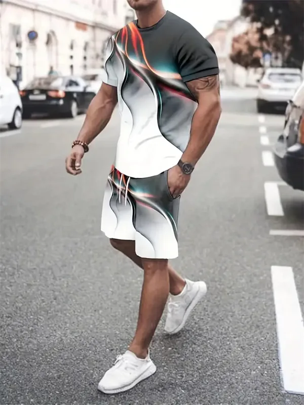 Trend Women Fashion - Men Women Gradient Texture T-shirt Two-piece