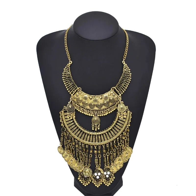 Women Fashion Pakistan - Retro Golden Gypsy Afghan Coins Bib