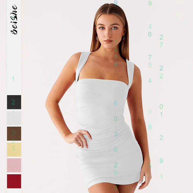 Ruched Dress Mini - Y2K Dress Sexy Square Neck Bodycon