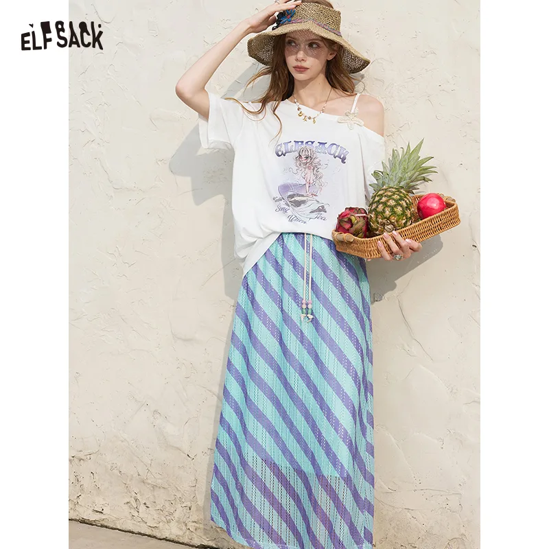 Women'S Fashion Graphic Tees - ELFSACK Women's Off Shoulder White Tee