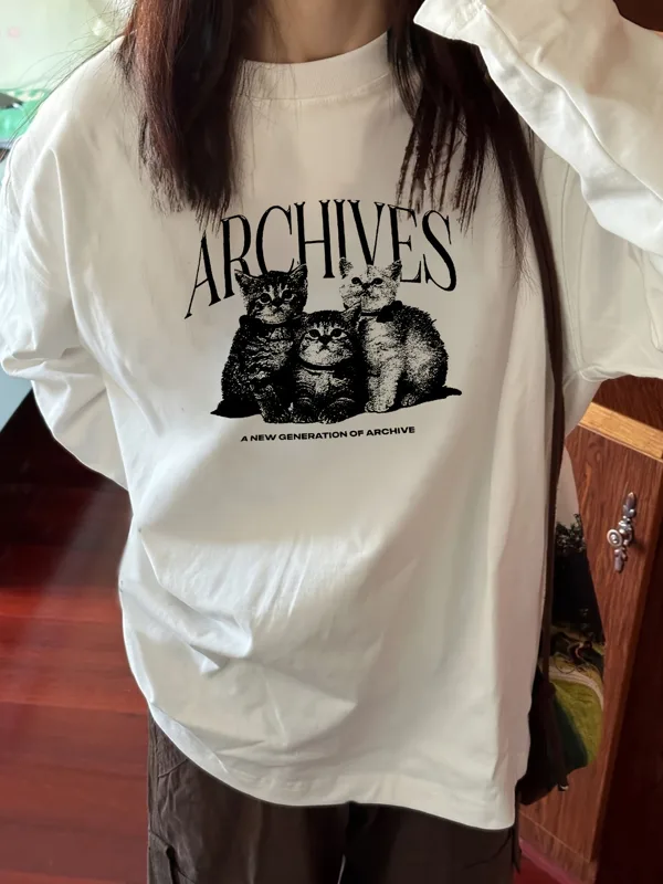 Trend Women Fashion - Cute Cat Print Long Sleeve T-Shirt