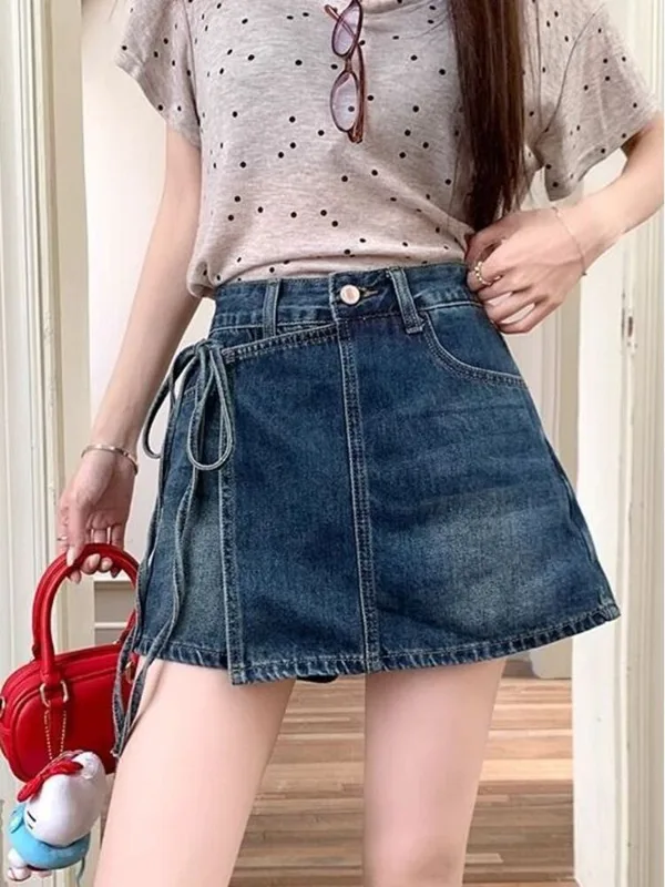 Denim Shorts Women - Women High Waist Denim Skort Light