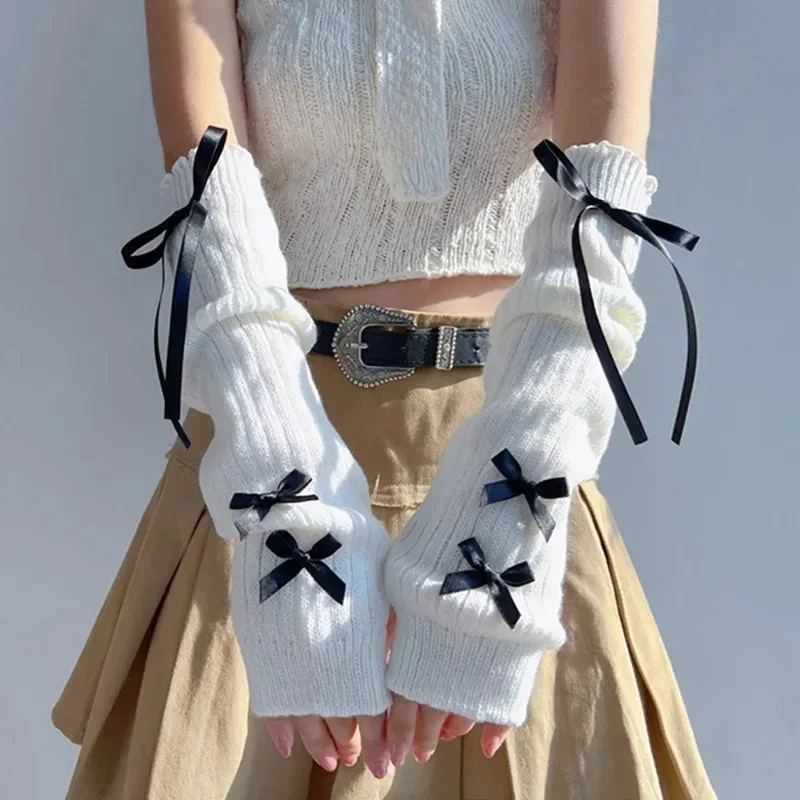 Women Fashion Gloves - Female Y2K Fashion Arm Warmers Bowknot