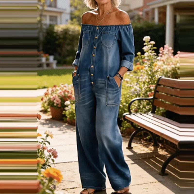 Women'S Fashion Vintage Off Shoulder Long Sleeve Jumpsuit - Women Fashion Street Long Sleeve Loose