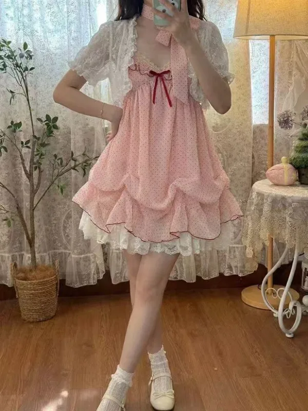 Ruched Dress Mini - Japanese Fashion Sweet Cute 2 Piece