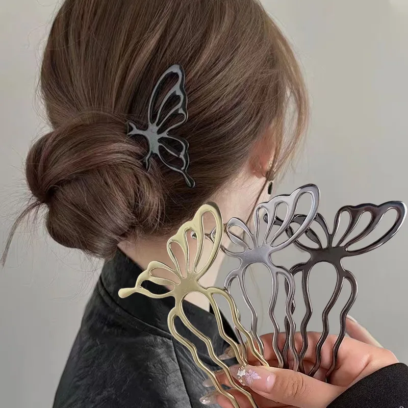 Women Fashion Hair Style - Korean Butterfly U Shape Hair Sticks