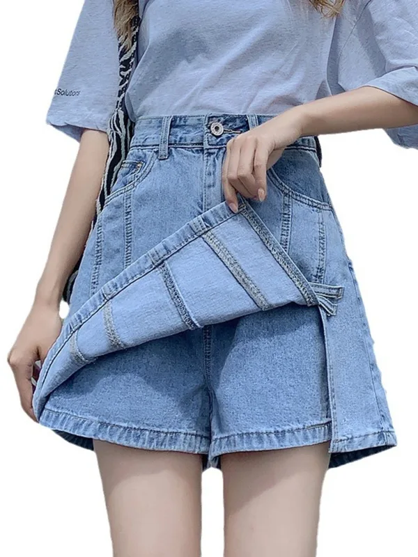 Denim Shorts Women - Women's Vintage Washed Denim Skort High