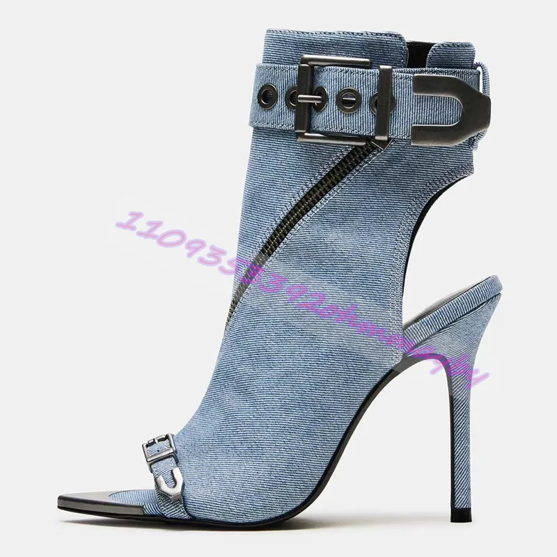 Women'S Fashion Belts - Summer Blue Denim Pointed-Toe Boots For