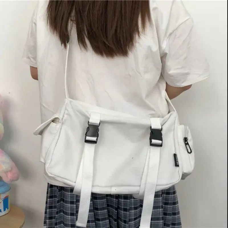Canvas Tote Bag - Black Crossbody Bags Women Design Pockets