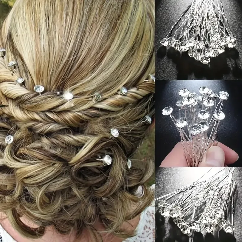 Women Fashion Hair Style - 20Pcs Sparkling Crystal Hair Pins Silver