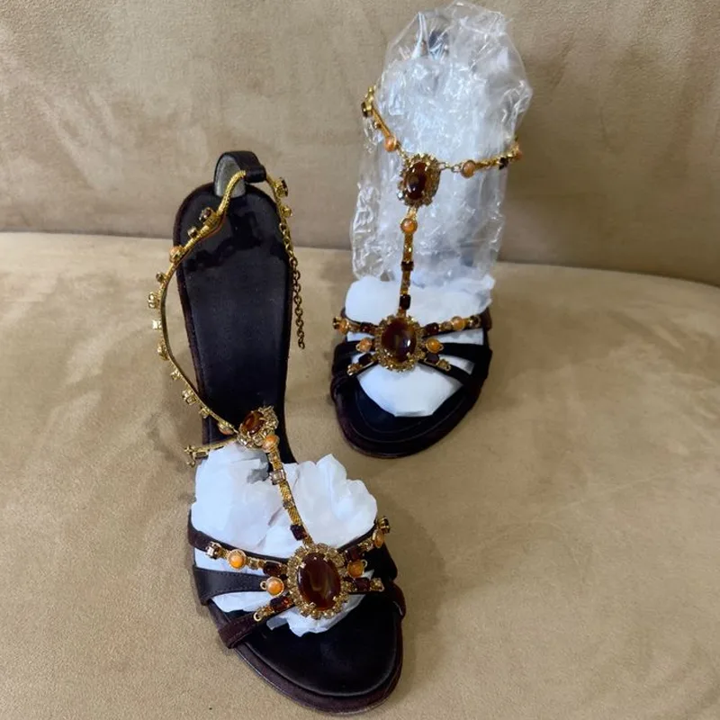 Women Fashion Hub - Rhinestone Open Toe Cross Straps Stilettos