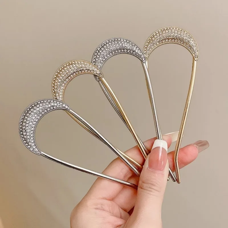 Women Fashion Hair Style - 1/2pcs U-Shaped Crystal Hairpins Hair Clips