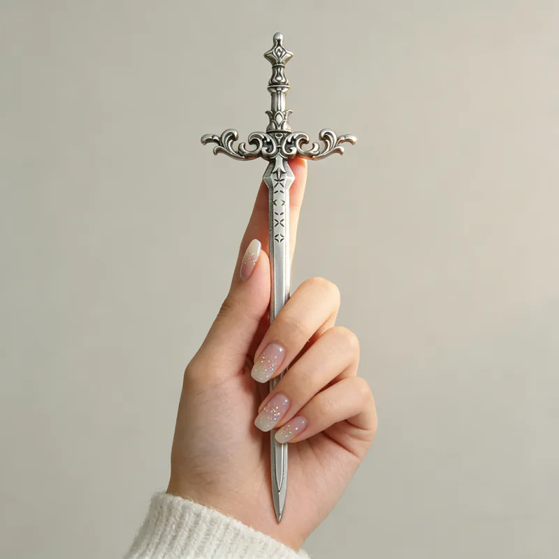 Women Fashion Hair Style - 1pc Silver-Tone Sword Hair Stick Ornate