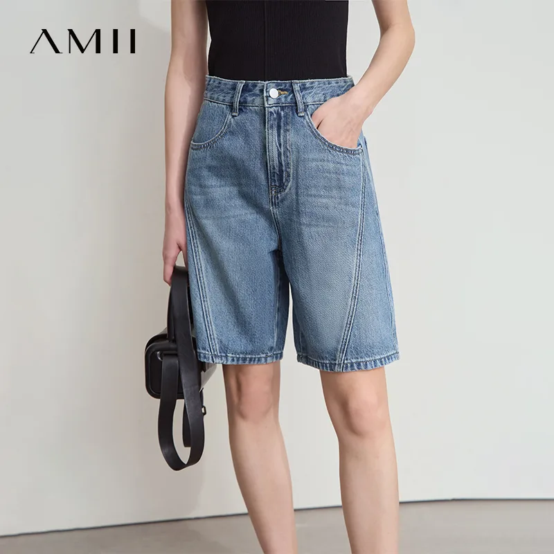 Denim Shorts Women - AMII Women Jeans Shorts Minimalist 2025