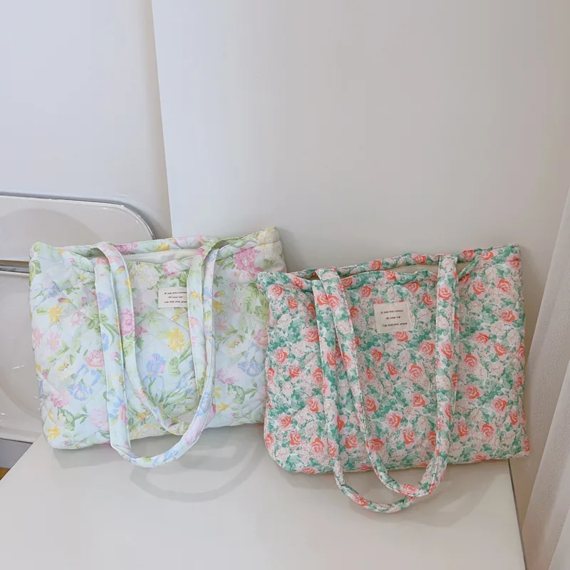 Canvas Tote Bag - French Floral Quilted Tote Bag for