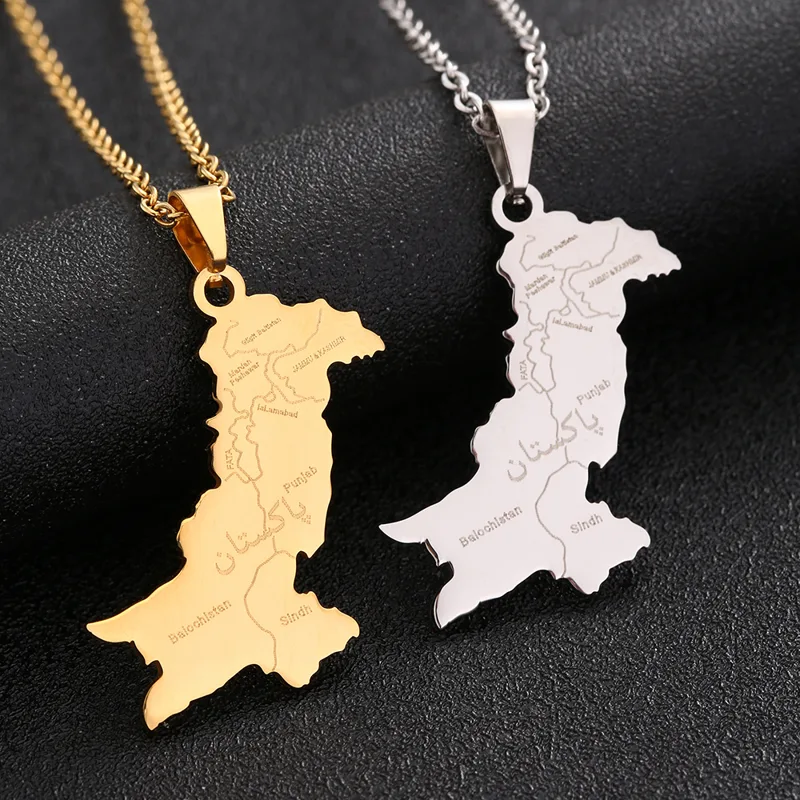 Women Fashion Pakistan - Pakistan Map With City Pendant Necklace