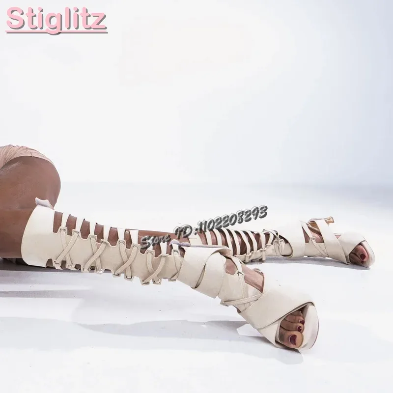 Women'S Fashion Belts - Retro Cross-tied Roman Sandals Solid Frosted