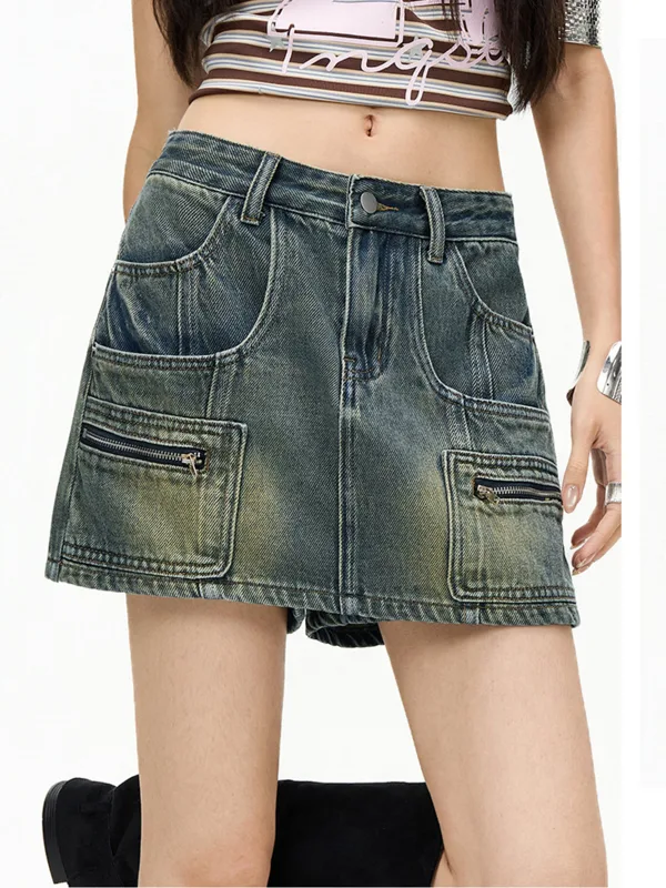 Denim Shorts Women - Women Cargo Pocket Fake Two Piece
