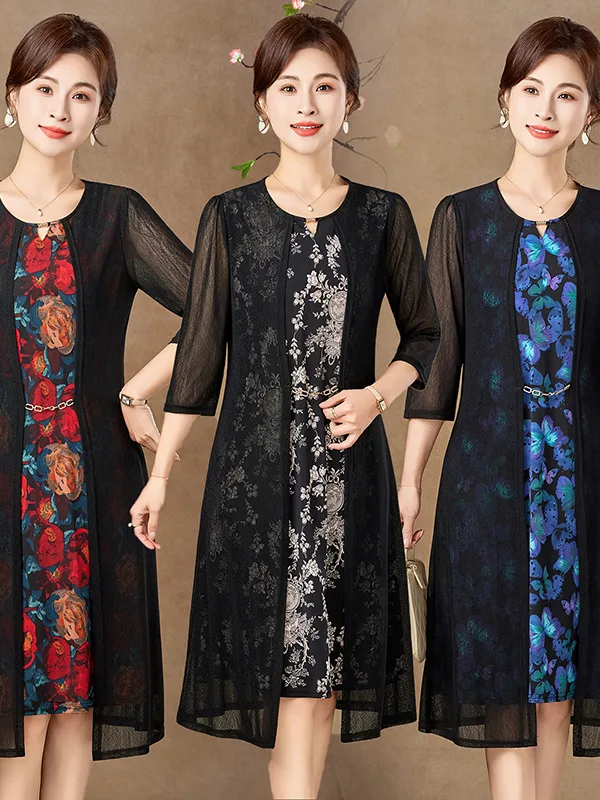 Women Fashion Over 50 - Elegant Mid-Sleeve Mesh Dress for Women