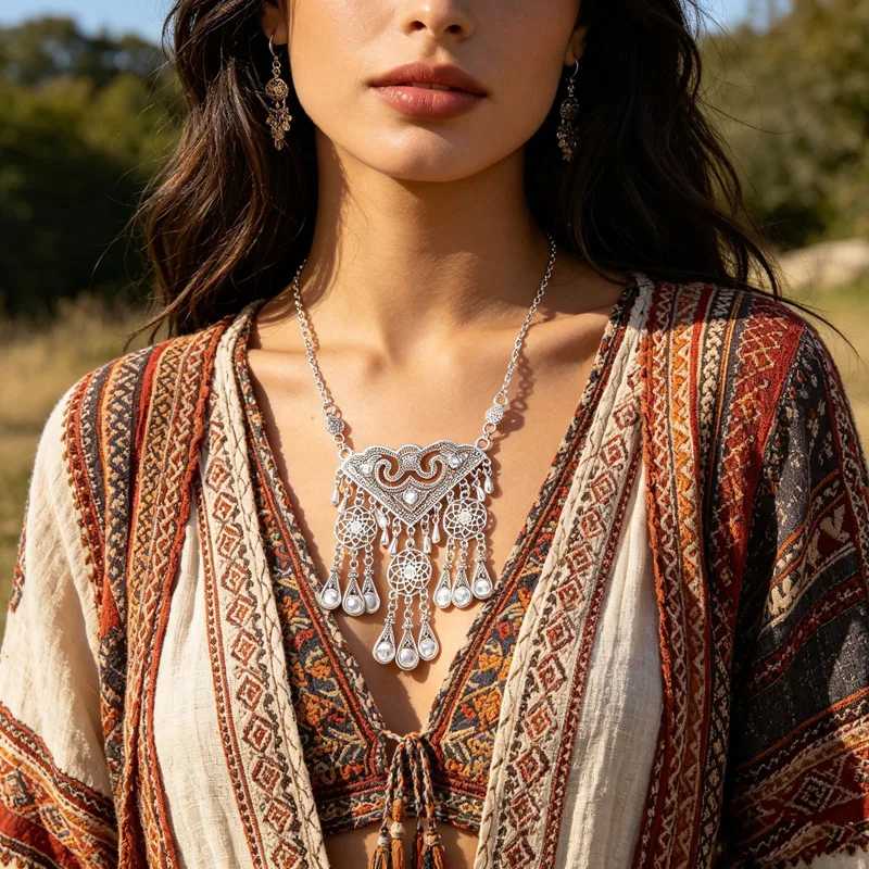 Women Fashion Pakistan - Ethnic Hollow Geometry Pendant Necklace for