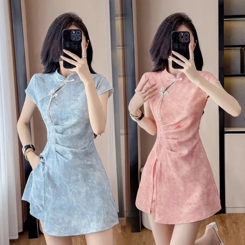 Ruched Dress Mini - New Chinese Style Cheongsam Set Jacquard