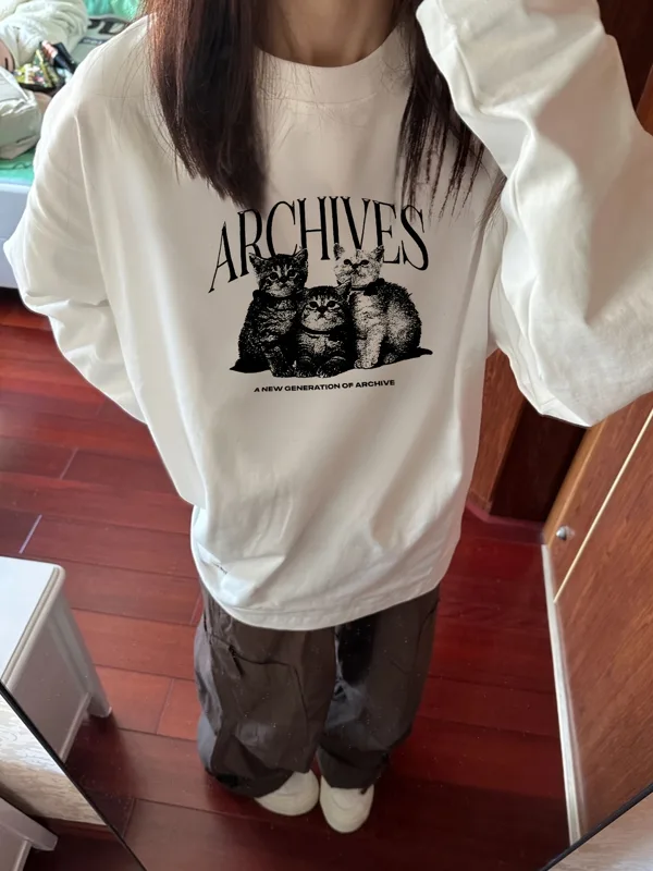 Cute Cat Print Long Sleeve T-S - Trend Women Fashion review and price