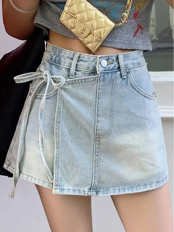 Women High Waist Denim Skort L - Denim Shorts Women review and price