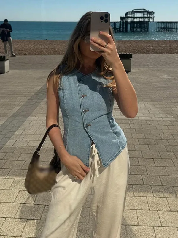 CPSYMYM Elegant Denim Vest Ski - Denim Shorts Women review and price