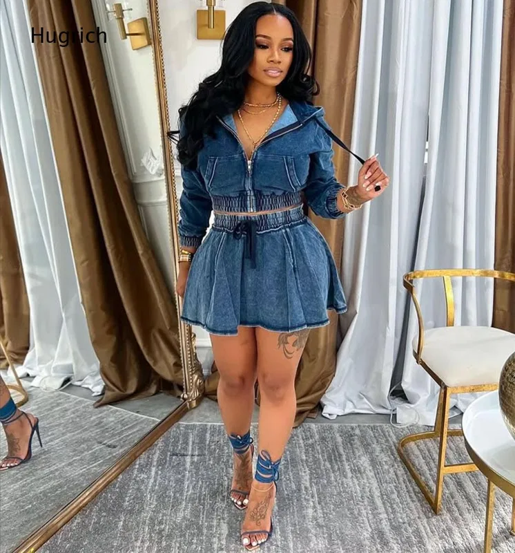 Hooded Long Sleeve Skort Rompe - Denim Shorts Women review and price