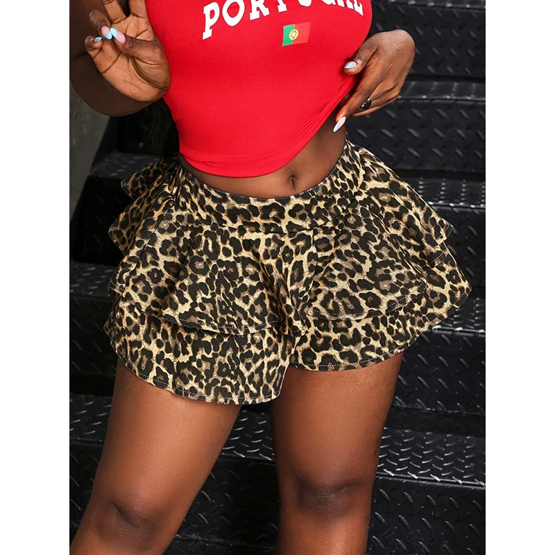 Benuynffy Leopard Print Layere - Denim Shorts Women review and price