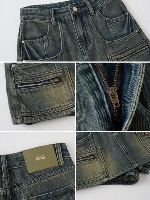 Women Cargo Pocket Fake Two Pi - Denim Shorts Women review and price
