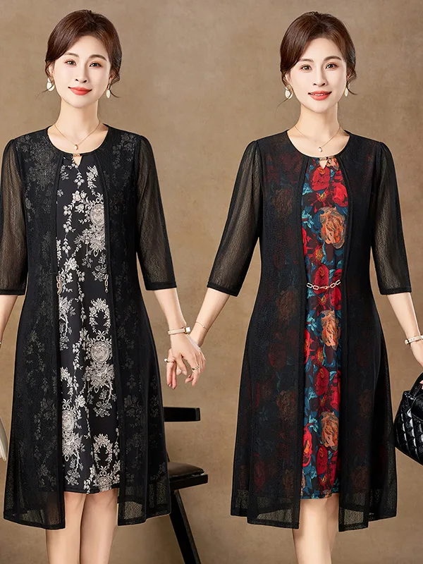 Elegant Mid-Sleeve Mesh Dress  - Women Fashion Over 50 review and price