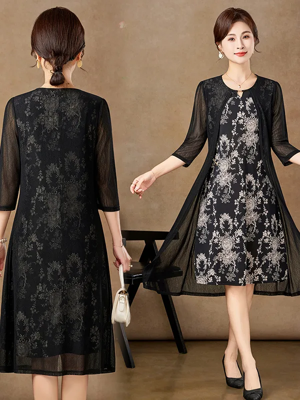 Elegant Mid-Sleeve Mesh Dress  - Women Fashion Over 50 review and price