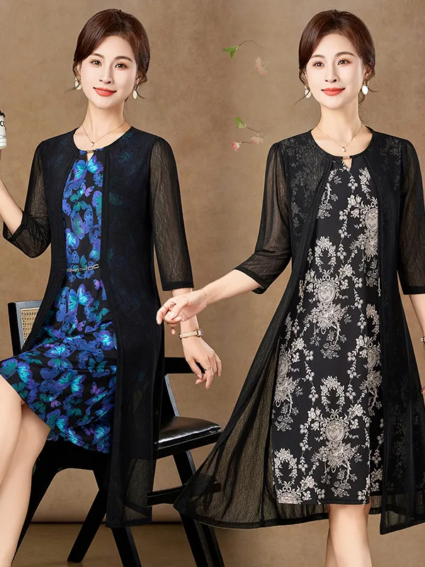 Elegant Mid-Sleeve Mesh Dress  - Women Fashion Over 50 review and price